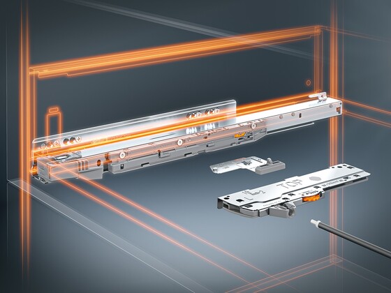 Die Führungsschiene BLUMOTION dämpft auch mit TIP-ON 