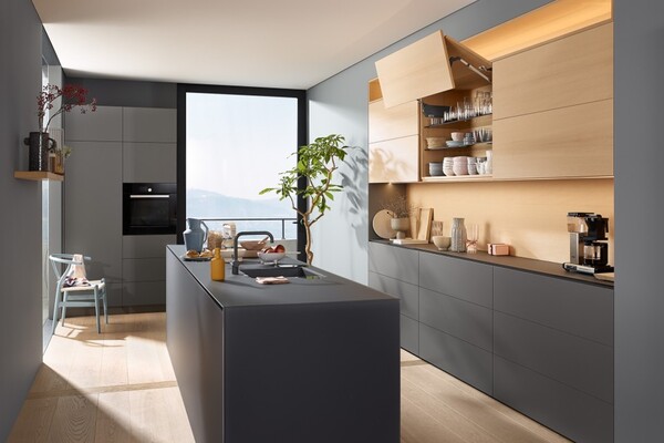 Système pour porte relevable en deux parties AVENTOS HF Blum